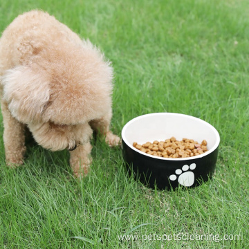 Pet Feeding Bowl Black Rounded Ceramic Dog Bowl